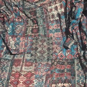 Gloria Vanderbilt Multicolor Aztec Print Top in Burgundy & Teal